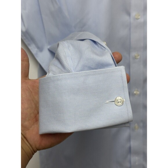 TM Lewin Dress Shirt Mens 16/36 Slim Fit Striped Blue White 41cm/91cm - Picture 5 of 11